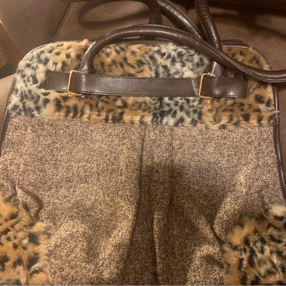 Animal print with faux fur Brown Leather pet carrier